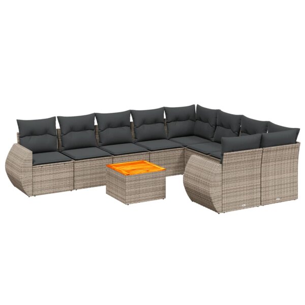 vidaXL 10-tlg. Garten-Sofagarnitur mit Kissen Grau Poly Rattan