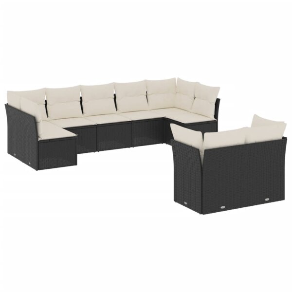 vidaXL 9-tlg. Garten-Sofagarnitur mit Kissen Schwarz Poly Rattan