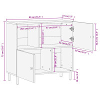 vidaXL Beistellschrank Schwarz 80x33x75 cm Massivholz Mango