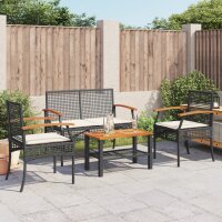 vidaXL 4-tlg. Garten-Lounge-Set mit Kissen Schwarz Poly Rattan