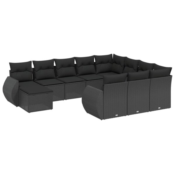 vidaXL 11-tlg. Garten-Sofagarnitur mit Kissen Schwarz Poly Rattan