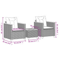 vidaXL 3-tlg. Bistro-Set mit Kissen Grau Poly Rattan Akazienholz