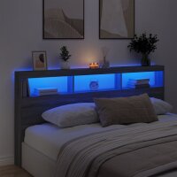 vidaXL LED-Kopfteil mit Ablagen Grau Sonoma 200x17x102 cm