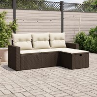 vidaXL 4-tlg. Garten-Sofagarnitur mit Kissen Braun Poly...