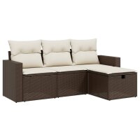 vidaXL 4-tlg. Garten-Sofagarnitur mit Kissen Braun Poly...