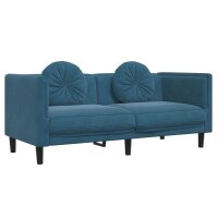 vidaXL Sofa mit Kissen 2-Sitzer Blau Samt