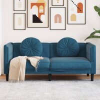 vidaXL Sofa mit Kissen 2-Sitzer Blau Samt