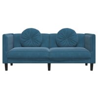 vidaXL Sofa mit Kissen 2-Sitzer Blau Samt