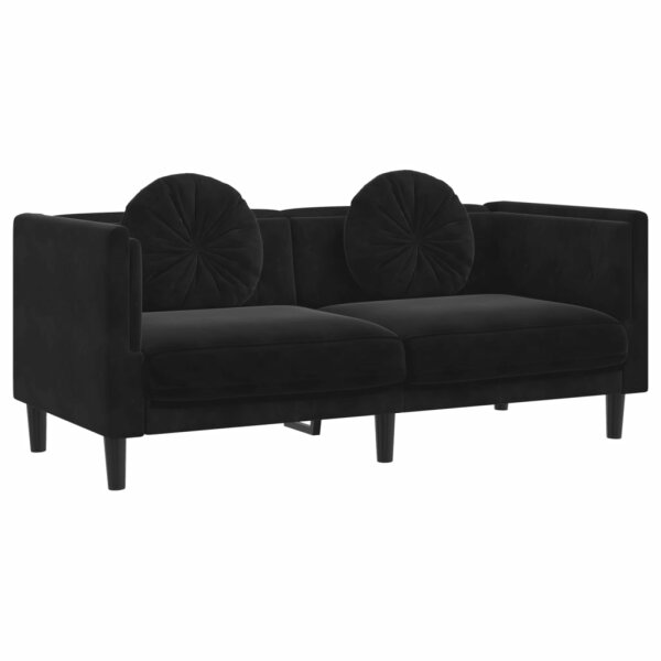 vidaXL Sofa mit Kissen 2-Sitzer Schwarz Samt