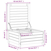 vidaXL Gartenhocker Wei&szlig; 62x63,5x32 cm Massivholz Kiefer