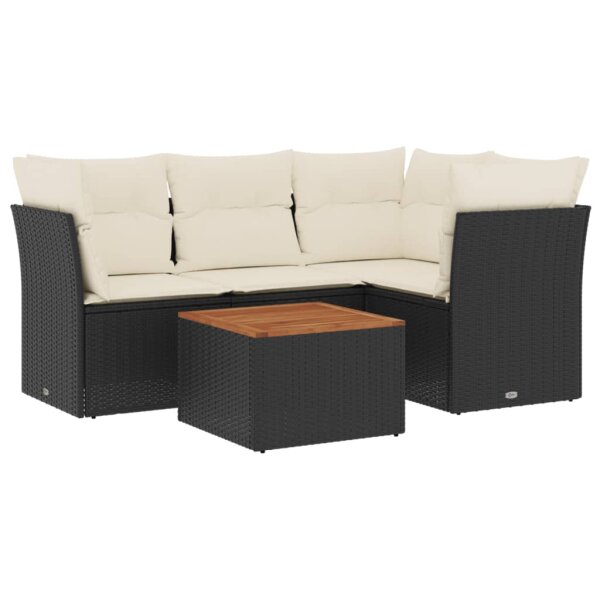 vidaXL 5-tlg. Garten-Sofagarnitur mit Kissen Schwarz Poly Rattan