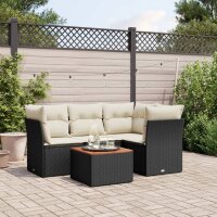 vidaXL 5-tlg. Garten-Sofagarnitur mit Kissen Schwarz Poly...