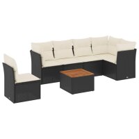 vidaXL 7-tlg. Garten-Sofagarnitur mit Kissen Schwarz Poly Rattan