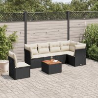 vidaXL 7-tlg. Garten-Sofagarnitur mit Kissen Schwarz Poly Rattan