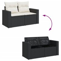 vidaXL 10-tlg. Garten-Sofagarnitur mit Kissen Schwarz Poly Rattan