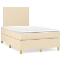 vidaXL Boxspringbett mit Matratze &amp; LED Creme 120x190 cm Stoff