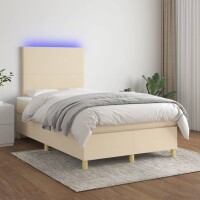 vidaXL Boxspringbett mit Matratze &amp; LED Creme 120x190 cm Stoff