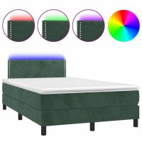 vidaXL Boxspringbett mit Matratze &amp; LED Dunkelgr&uuml;n 120x190 cm Samt