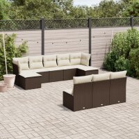 vidaXL 10-tlg. Garten-Sofagarnitur mit Kissen Braun Poly...