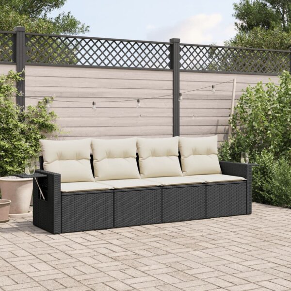 vidaXL 4-tlg. Garten-Sofagarnitur mit Kissen Schwarz Poly Rattan