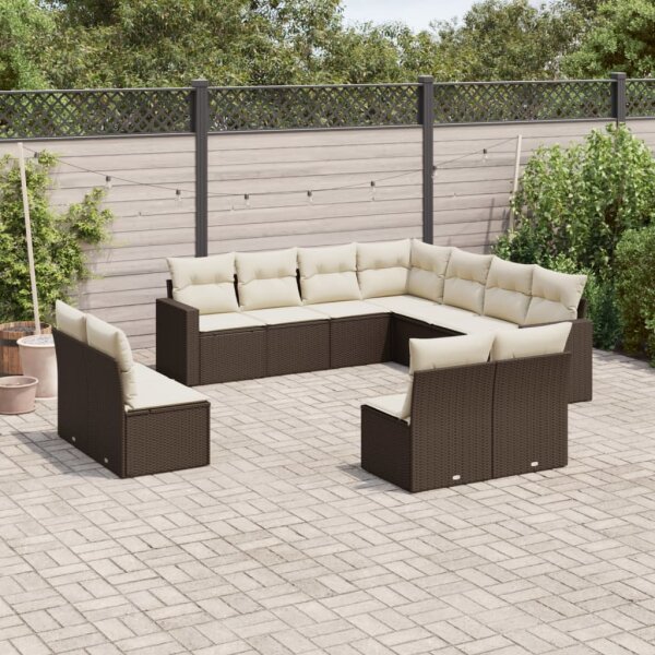 vidaXL 11-tlg. Garten-Sofagarnitur mit Kissen Braun Poly Rattan