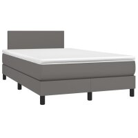 vidaXL Boxspringbett mit Matratze &amp; LED Grau 120x190 cm Kunstleder