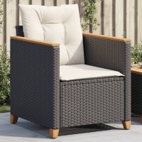 vidaXL Gartensessel mit Kissen Schwarz Poly Rattan