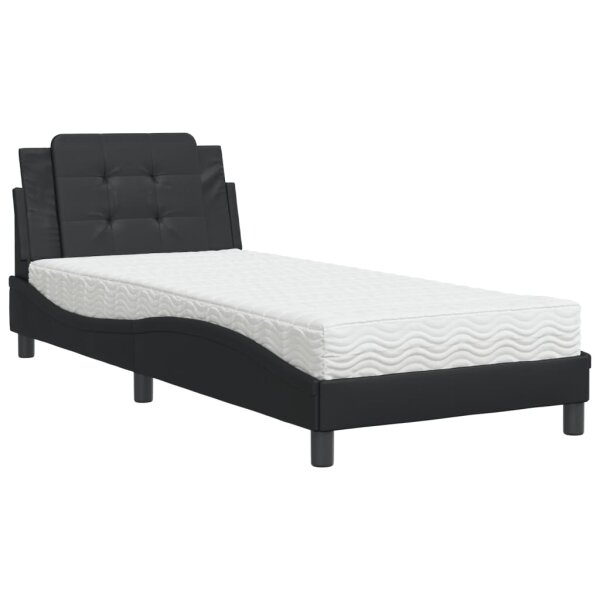 vidaXL Bett mit Matratze Schwarz 90x190 cm Kunstleder