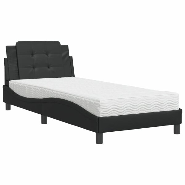 vidaXL Bett mit Matratze Schwarz 90x200 cm Kunstleder