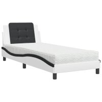 vidaXL Bett mit Matratze Wei&szlig; und Schwarz 90x200 cm Kunstleder