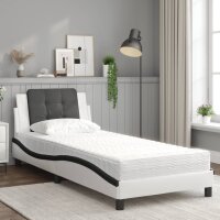 vidaXL Bett mit Matratze Wei&szlig; und Schwarz 90x200 cm Kunstleder