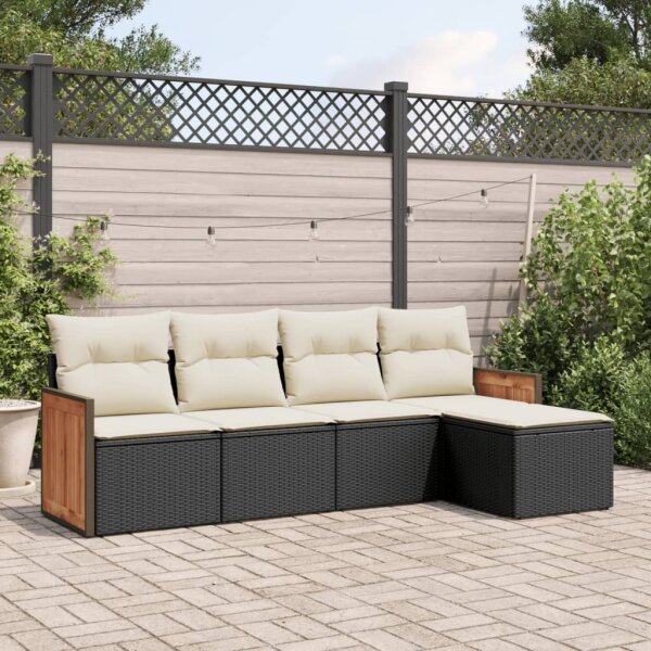 vidaXL 5-tlg. Garten-Sofagarnitur mit Kissen Schwarz Poly Rattan