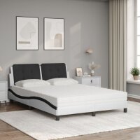 vidaXL Bett mit Matratze Wei&szlig; und Schwarz 140x190 cm Kunstleder