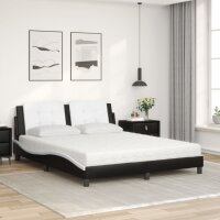 vidaXL Bett mit Matratze Schwarz und Wei&szlig; 160x200 cm Kunstleder