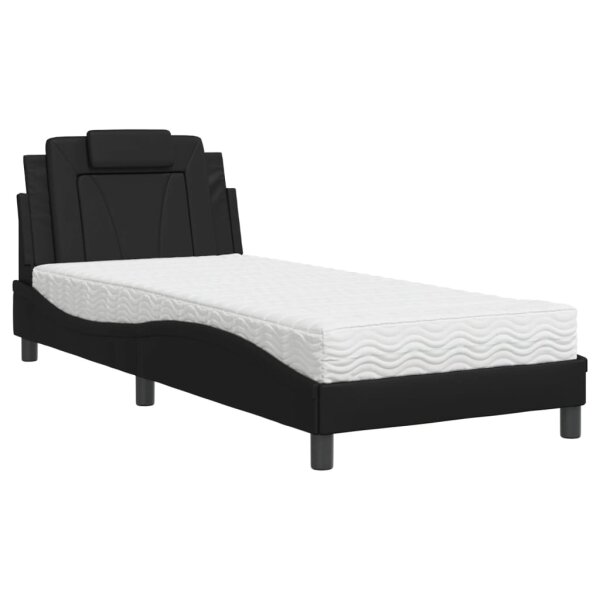 vidaXL Bett mit Matratze Schwarz 80x200 cm Kunstleder