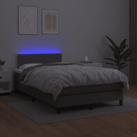 vidaXL Boxspringbett mit Matratze &amp; LED Grau 120x190 cm Kunstleder