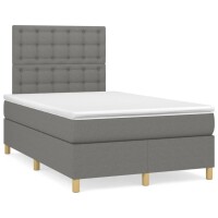 vidaXL Boxspringbett mit Matratze &amp; LED Dunkelgrau 120x190 cm Stoff