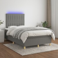 vidaXL Boxspringbett mit Matratze &amp; LED Dunkelgrau 120x190 cm Stoff