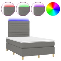 vidaXL Boxspringbett mit Matratze &amp; LED Dunkelgrau 120x190 cm Stoff