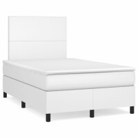 vidaXL Boxspringbett mit Matratze &amp; LED Wei&szlig; 120x190 cm Kunstleder