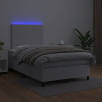 vidaXL Boxspringbett mit Matratze &amp; LED Wei&szlig; 120x190 cm Kunstleder