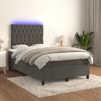 vidaXL Boxspringbett mit Matratze &amp; LED Dunkelgrau 120x190 cm Samt