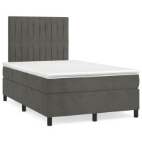 vidaXL Boxspringbett mit Matratze &amp; LED Dunkelgrau 120x190 cm Samt