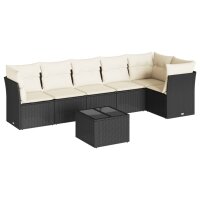 vidaXL 7-tlg. Garten-Sofagarnitur mit Kissen Schwarz Poly...