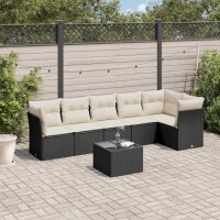 vidaXL 7-tlg. Garten-Sofagarnitur mit Kissen Schwarz Poly...