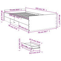 vidaXL Bettgestell mit Schubladen Braun Eichen-Optik 75x190 cm