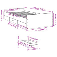 vidaXL Bettgestell mit Schubladen Braun Eichen-Optik 90x200 cm