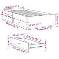 vidaXL Bettgestell mit Schubladen Braun Eichen-Optik 90x190 cm