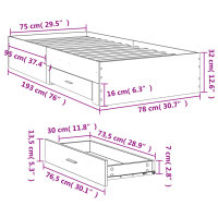 vidaXL Bettgestell mit Schubladen Grau Sonoma 75x190 cm Holzwerkstoff