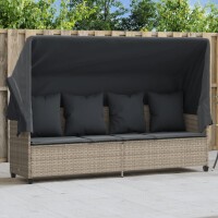 vidaXL Sonnenliege mit Dach und Kissen Hellgrau Poly Rattan